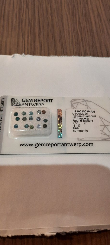 15 pcs Diamante (Color tratado) - 1.08 ct - Redondo - I1, I3 - Gem Report Antwerp (GRA) #1.0