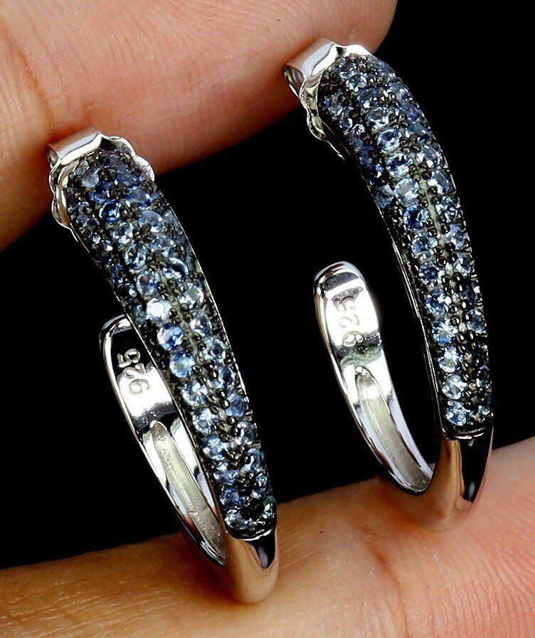 Ohne mindestpreis - Ohrringe Silber Saphir #1.0