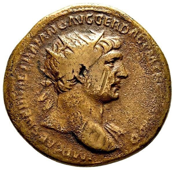 罗马帝国. 特拉扬 （公元 98-117）. Dupondius Rome - Roma seated left  (没有保留价) #1.0