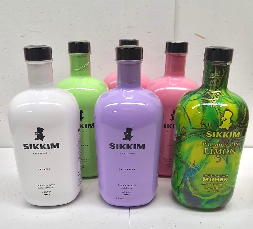 Sikkim Gin - Complete collection - Privee, Bilberry, Fraise, Greenery + Limon  - 70cl - 6 bottiglie #1.0