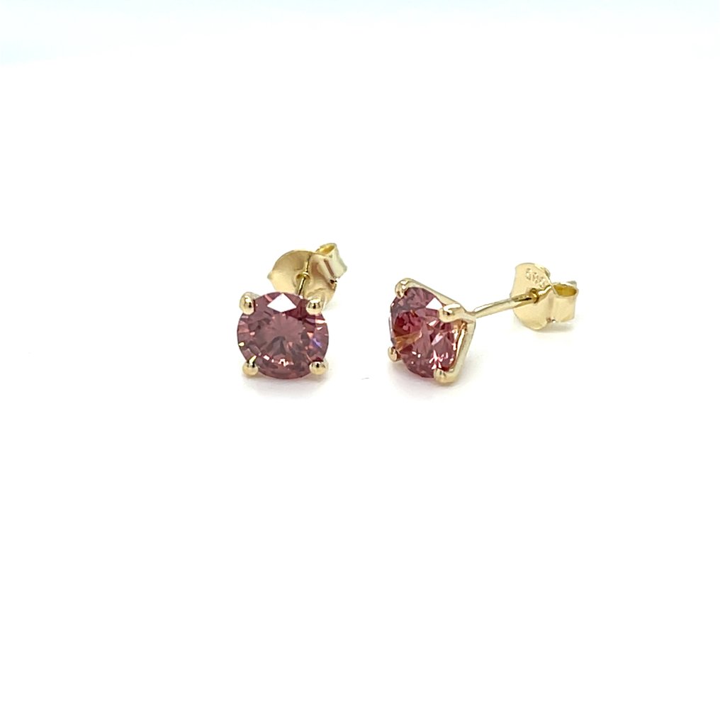 沒有保留價 - 耳環 - 14 克拉 黃金 - 2.09ct. tw. 粉紅色 鉆石 (彩色實驗室培育鑽石) #1.0