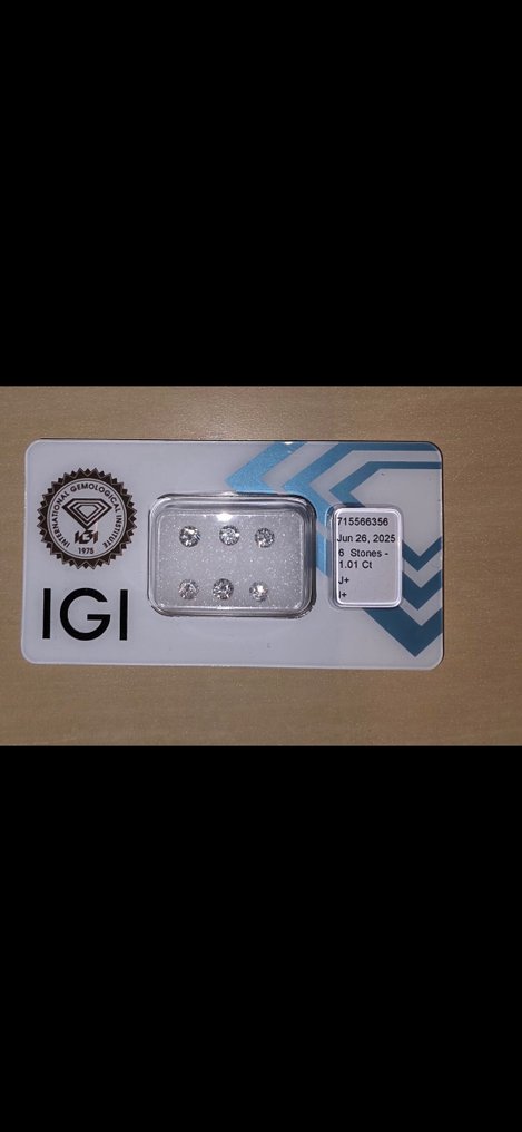 No reserve price - 6 pcs Diamond  (Natural)  - 1.01 ct - Round - J - I1 - International Gemological Institute (IGI) #1.0