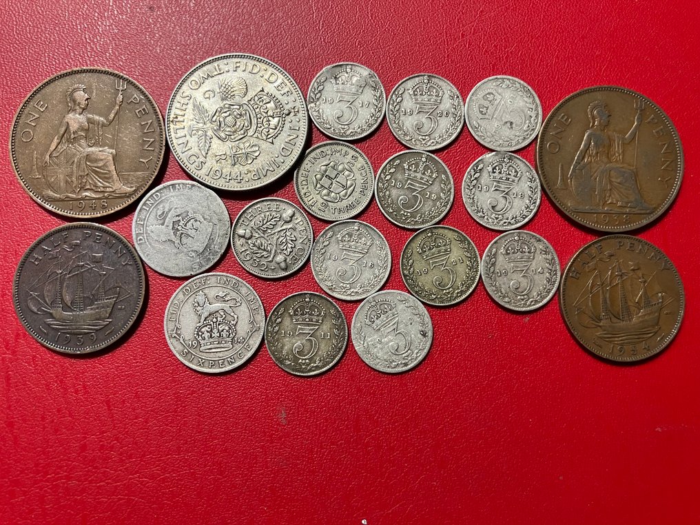 Verenigd Koninkrijk. Victoria - Elisabeth II. 1901-1963. Lot of 19 coins.  (Zonder minimumprijs) #1.0