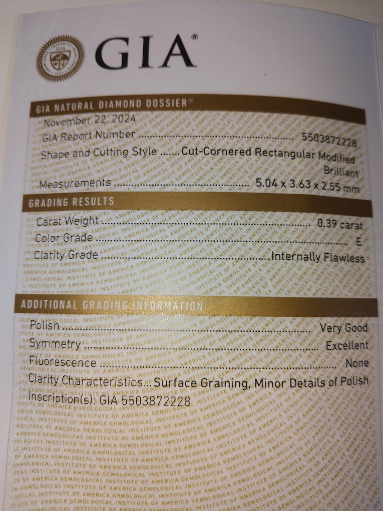 1 pcs 钻石  (天然)  - 0.39 ct - 雷地恩型 - E - IF - 美国宝石研究院（GIA） - VG/EX/EX #4.3