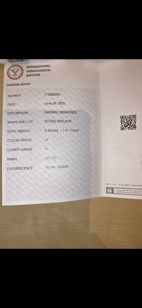 No reserve price - 6 pcs Diamond  (Natural)  - 1.01 ct - Round - J - I1 - International Gemological Institute (IGI) #2.1