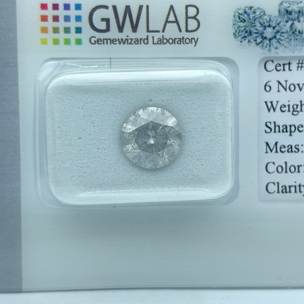 χωρίς τιμή ασφαλείας - 1 pcs Διαμάντι  (Φυσικό)  - 2.06 ct - Στρογγυλό - J - I2 - Gemewizard Gemological Laboratory (GWLab) #1.0