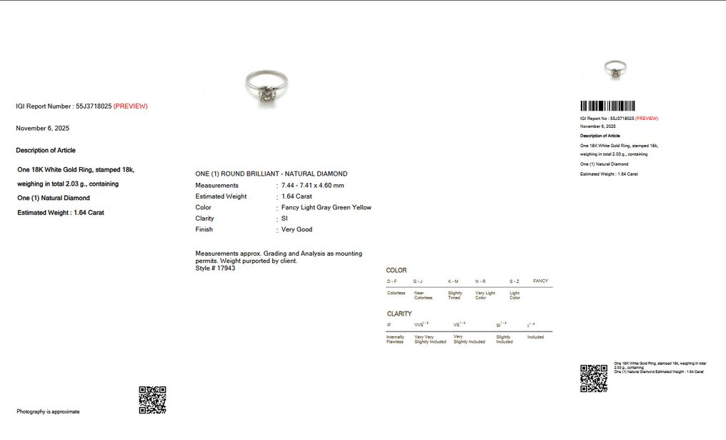 χωρίς τιμή ασφαλείας - Δαχτυλίδι - 18 καράτια Λευκός χρυσός -  1.64ct. tw. Διαμάντι (Φυσικού χρώματος) - IGI #2.1