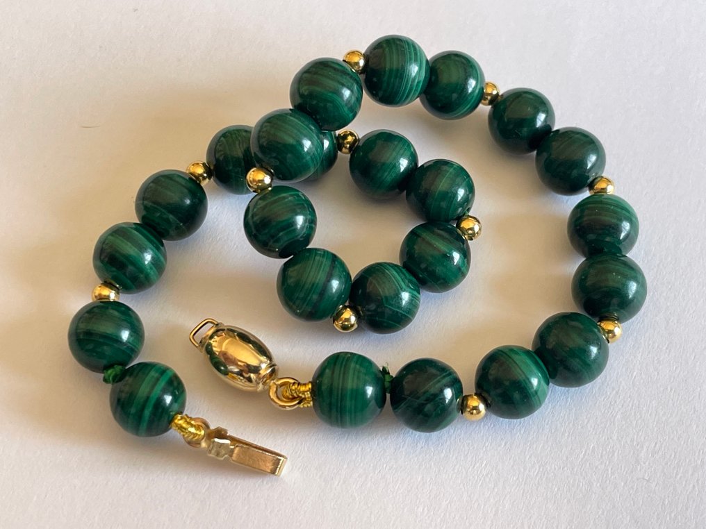 没有保留价 - 手镯 18 克拉（750）黄金 - 孔雀石 #3.2