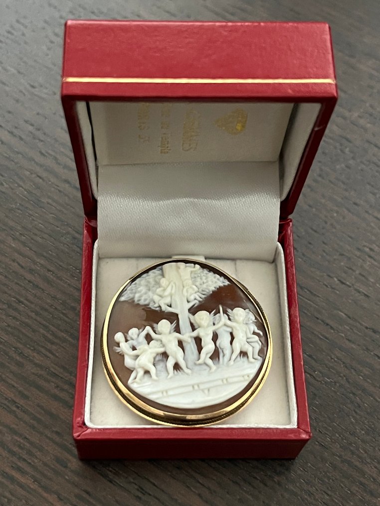 Καρφίτσα - 14 καράτια Κίτρινο χρυσό - Καμέ διακοσμήσεις με cherub #3.2