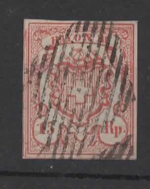 Switzerland 1852 - Rayon III 15 Rp used, with a clean black federal diamond 'faux Spérati', fresh color, with an angle - SBK 18 type 9 #1.0
