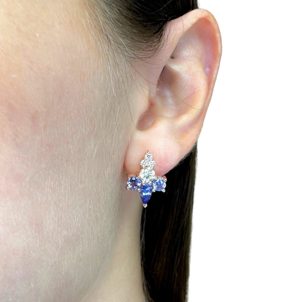 Σκουλαρίκια - 18 καράτια Ροζ χρυσό -  3.76ct. tw. Τανζανίτης - Διαμάντι - Ελκυστικά Σκουλαρίκια #3.2