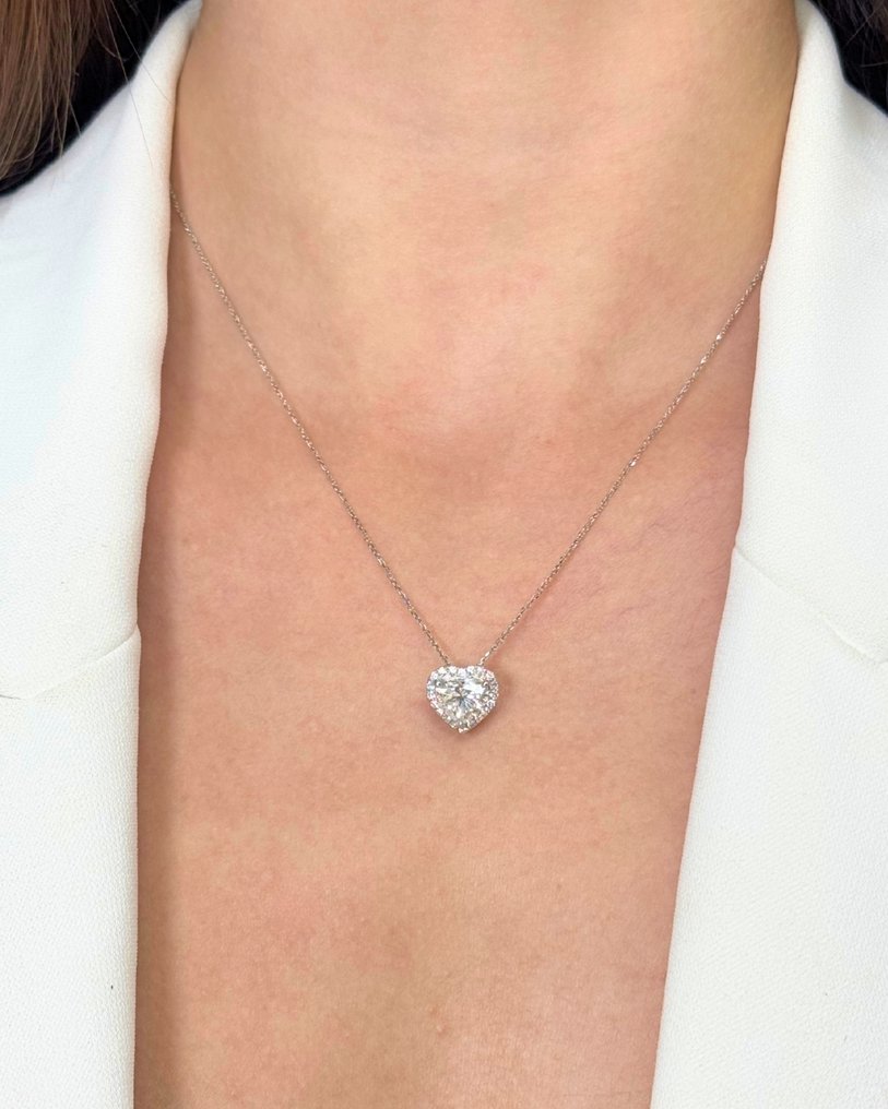 吊墜頸鏈 - 18 克拉 白金 -  1.75ct. tw. 鉆石 (天然) - 鉆石 #3.2