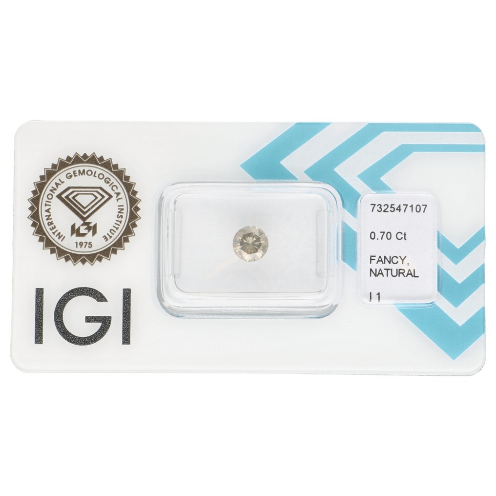 沒有保留價 - 1 pcs 鑽石 (天然彩色) - 0.70 ct - 圓形 - Fancy light 淡黃色, 淡灰色 褐色 - I1 - 國際寶石學院(International Gemological Institute (IGI)) #1.0