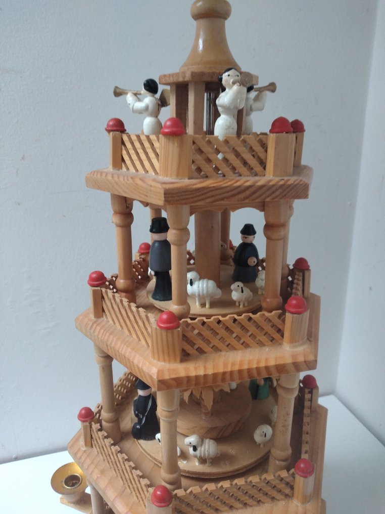 圣诞小雕像装饰品 - 旋转圣诞金字塔 4层 - 56厘米 - 顶部 - 木 #3.2