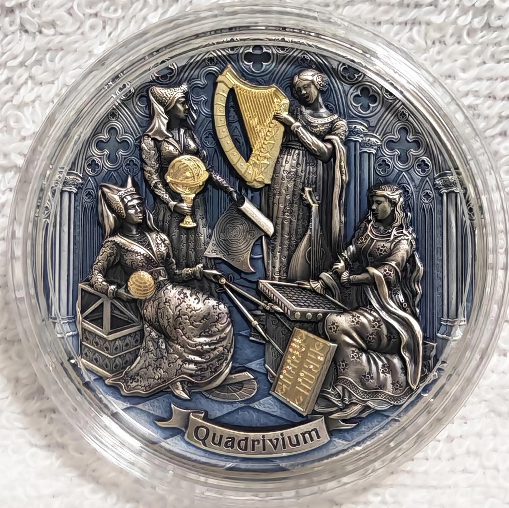 Kamerun. 2000 Francs CFA 2022 "Quadrivium" silver coin with selected gold gliding #1.0