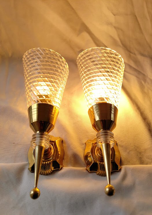 壁突式照明 (2) - 复古黄铜镀金与Perspex的壁灯 - 透明的Perspex（有机玻璃） - 金色黄铜 #3.2