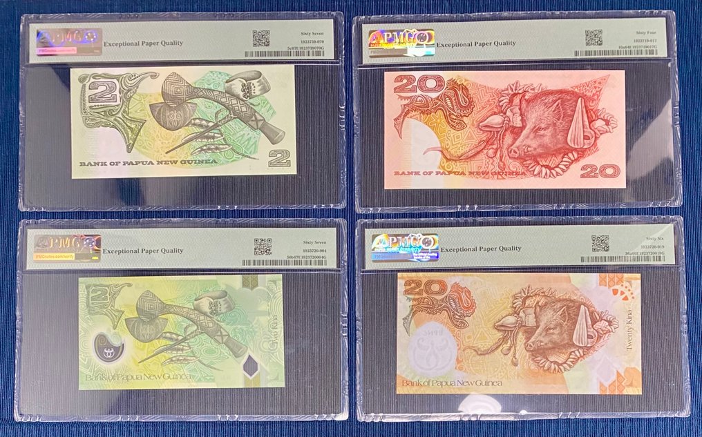 Papua New Guinea. - 4 banknotes - all graded - various dates  (No Reserve Price) #1.0