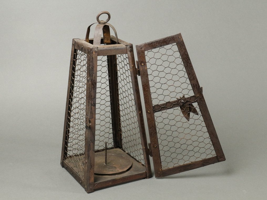 Hanging lamp - Iron Lantern Set – Rustic Iron Andon with Paper Panels (金鋼手燭 露地行燈 大小参) #2.1