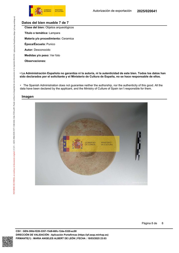 铁器时代，迦太基的 Terracotta 灯。西班牙出口许可证  (没有保留价) #3.2