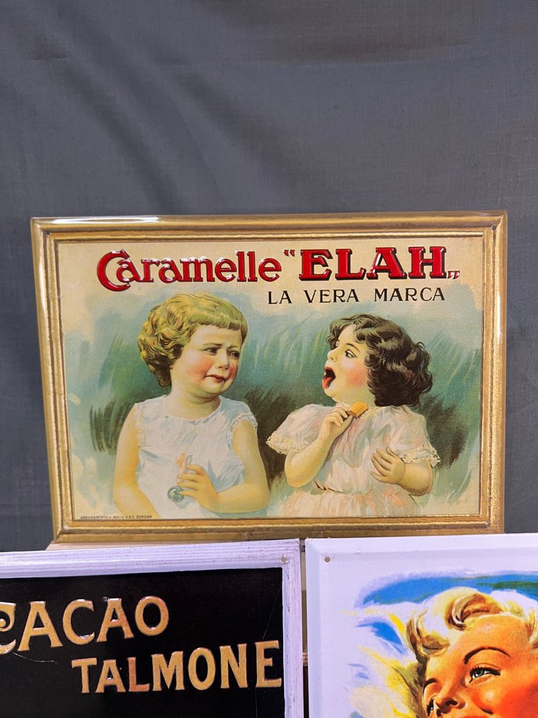 Motta, Suchard, Cacao Talmone, Elah - Διαφημιστική πινακίδα (4) - Σετ μεταλλικών επιγραφών με θέμα τα γλυκά. - Μέταλλο #3.2