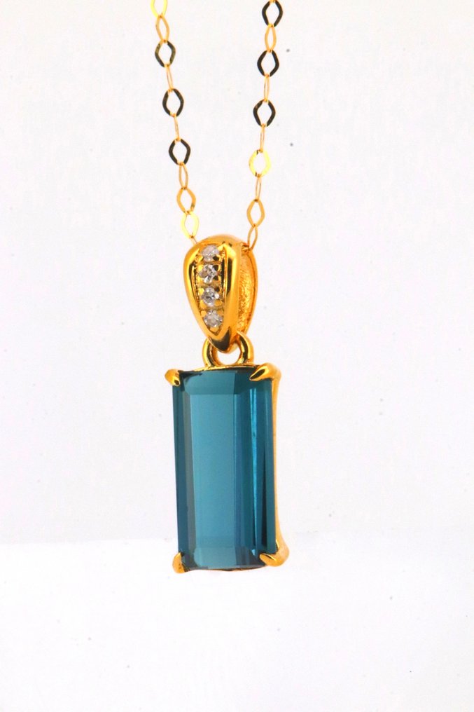 沒有保留價 - 墜飾 - 14 克拉 黃金 電氣石 - 鉆石 #4.3