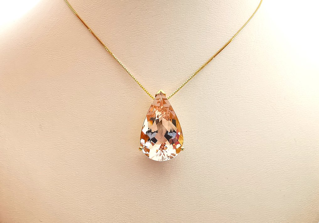 Vedhæng - 18 kraat Gulguld - Morganite 12,60 ct. #1.0