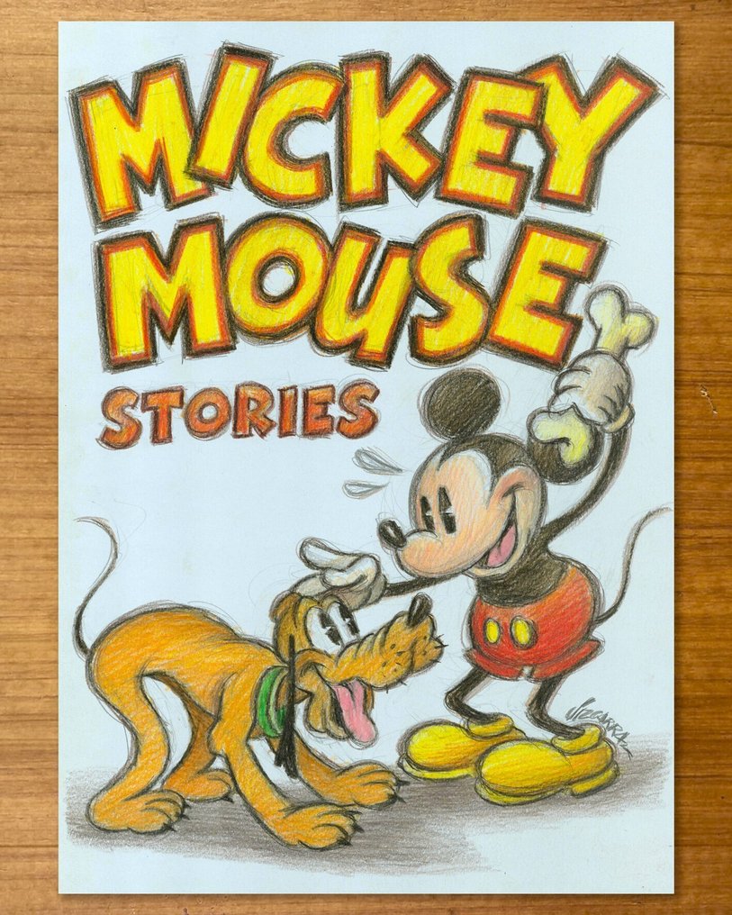 Joan Vizcarra Original Vintage-Style Drawing - Mickey Mouse Stories with Pluto – Hand Signed #1.0
