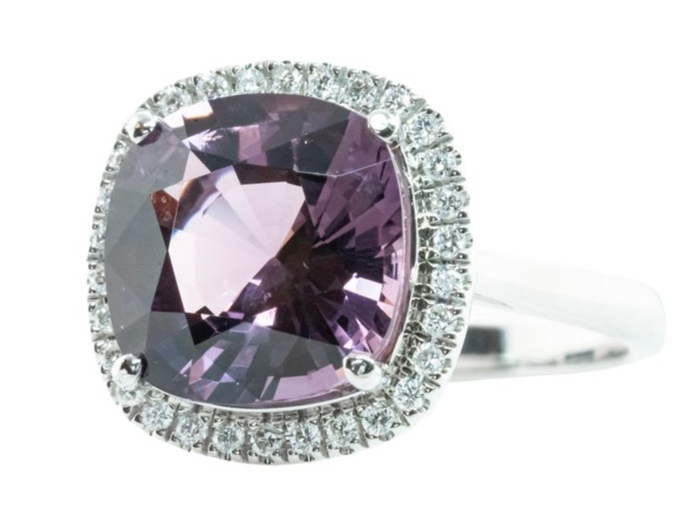 Cocktail-sormus - 14 kt. Valkokulta - 5.10ct. tw. Spinelli - Timantti - 4,93 ct pinkki spinelli #1.0