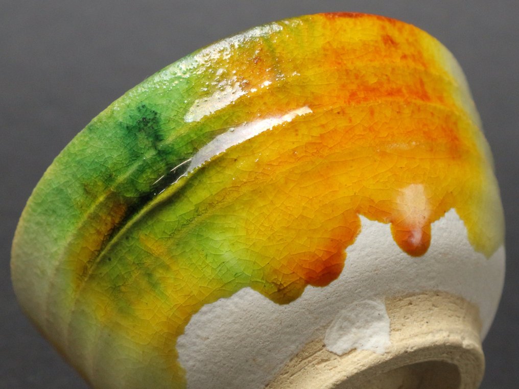 Csésze - Tri-Colour Glazed Sake Cup (三彩盃) Murata Toen (村田陶苑) által - Eredeti aláírt fadobozzal #4.3