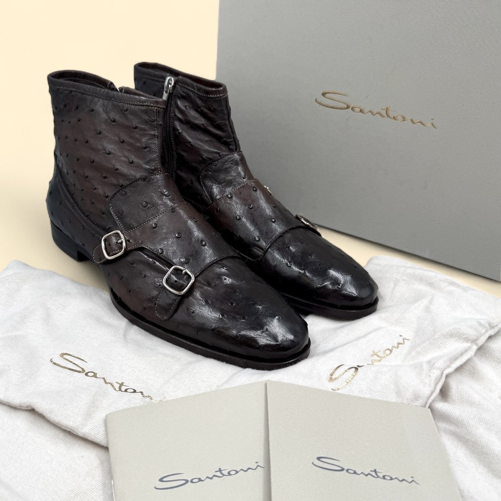 Santoni-UK5 (39/39.5)-Ostrich-Doublebuckle - Bottines - Taille : EU 40 - Neuf dans sa boîte #1.0