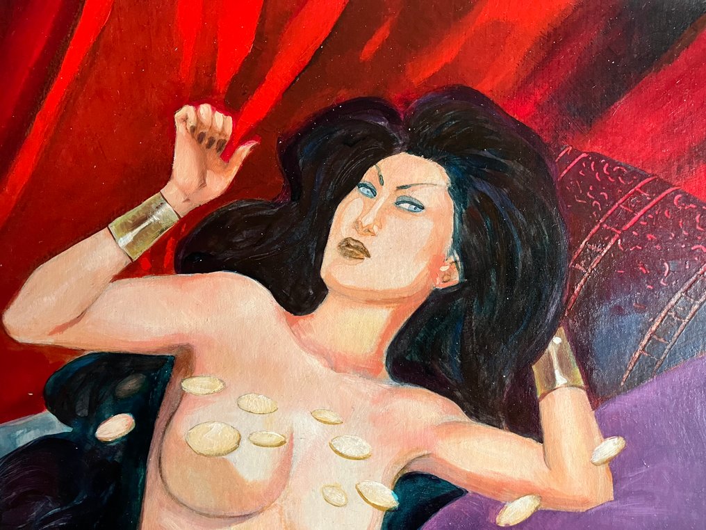 Reculé, Henri - 1 Original colour drawing - Les Mille et Autres Nuits - Khadjirah allongée - 2001 #1.0