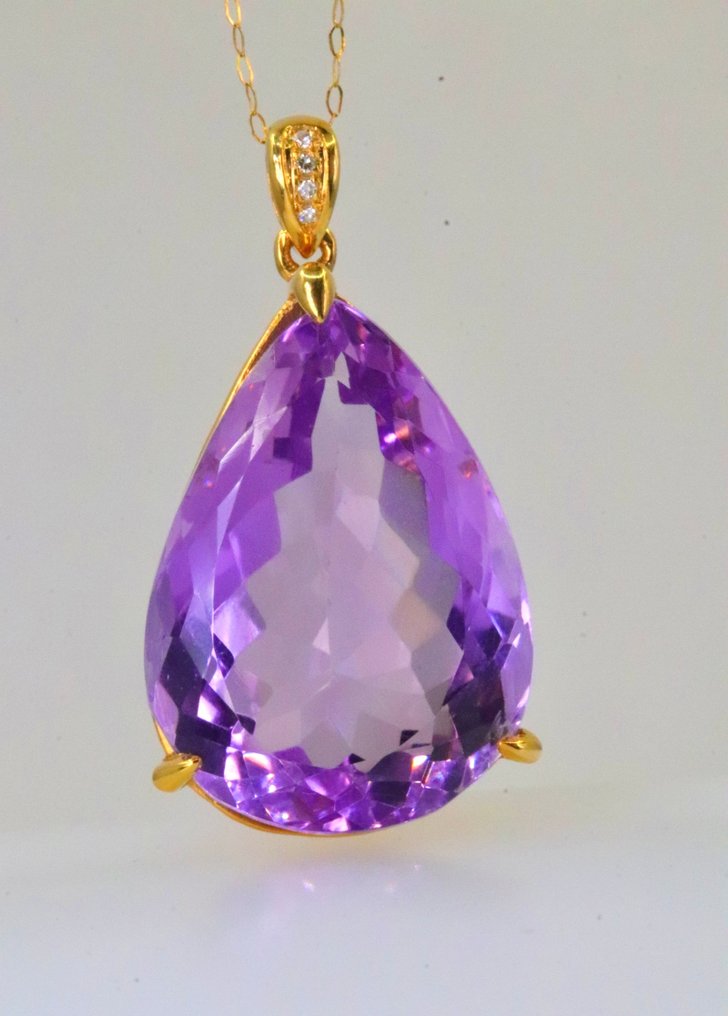 沒有保留價 - 墜飾 - 14 克拉 黃金 紫水晶 - 鉆石 #1.0