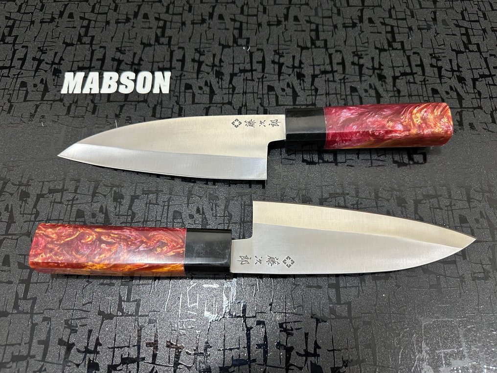 Deba - 廚刀 - Chef's knife - 锤纹特别D2钢日本德巴厨师刀 - 人体工学混色树脂手柄 - 日本 #1.0