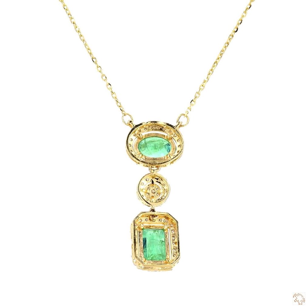 项链 - 14K包金 黄金 -  2.03ct. tw. 祖母绿 - 钻石 - 两石新娘项链 #4.3