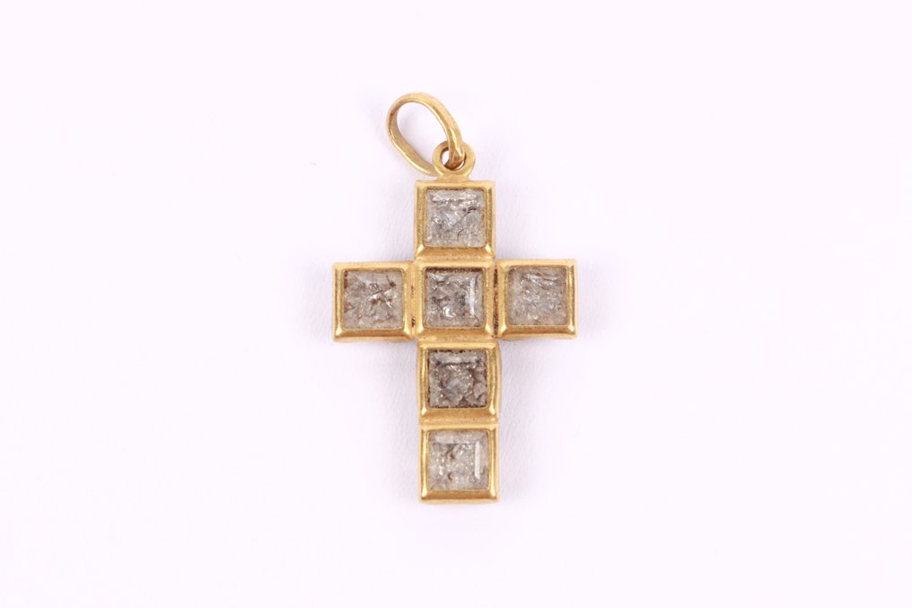 墜飾 - 18 克拉 黃金 -  2.46ct. tw. 鉆石 (天然)  - 维多利亚复兴十字架 #1.0