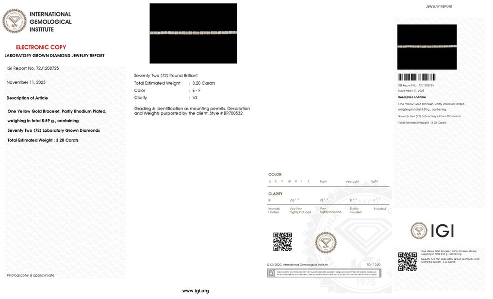 Βραχιόλι τένις - 14 καράτια Κίτρινο χρυσό -  3.20ct. tw. Διαμάντι (Εργαστηριακής καλλιέργειας) #4.3