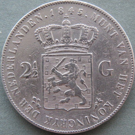 Netherlands. Willem II. 2 1/2 Gulden 1845a  (No Reserve Price) #2.1