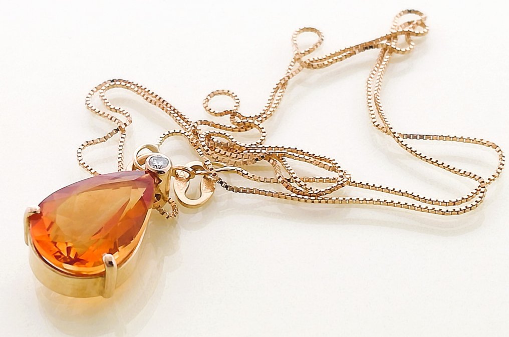 吊坠 - 18K包金 黄金 黄水晶 - 钻石 - 橙黄色 #4.3
