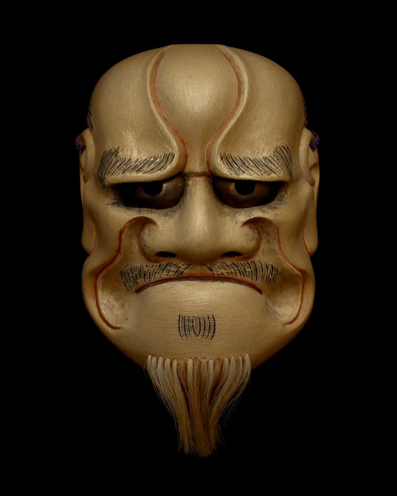 Signed Japan Wooden Noh Mask of BESHIMI-AKUJO 癋見悪尉 - 雕塑 木 - 日本 #1.0