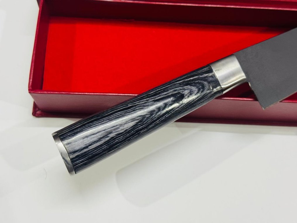 HexClad - Μαχαίρι κουζίνας -  Ιαπωνικό μαχαίρι λαχανικών (096) - Μαχαίρι και λαβή με επίστρωση σκόνης από ατσάλι και γκρι εξωτική ξύλινη λαβή. - Ιαπωνία - Ιαπωνικό μαχαίρι λαχανικών #4.3