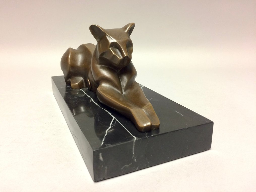 Veistos, Liggende kat - 14 cm - Pronssi #4.3