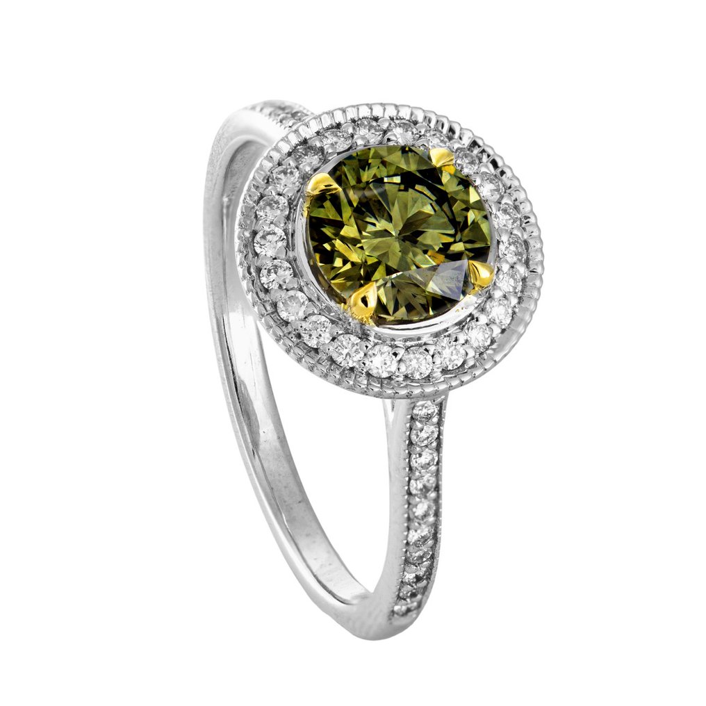 χωρίς τιμή ασφαλείας - Δαχτυλίδι - 14 καράτια Λευκός χρυσός, Κίτρινο χρυσό -  1.46ct. tw. Πράσινο Διαμάντι (Φυσικού χρώματος) - Διαμάντι #1.0