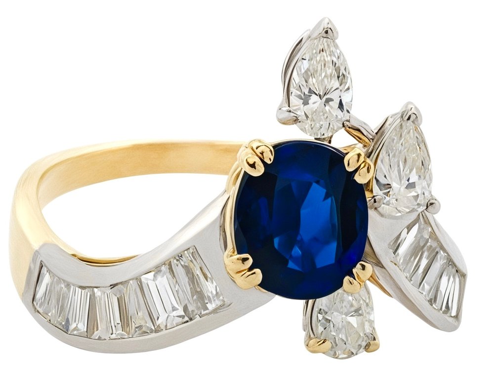 Gyűrű - 18 kt. Fehér arany, Sárga arany Zafír - Gyémánt #4.3