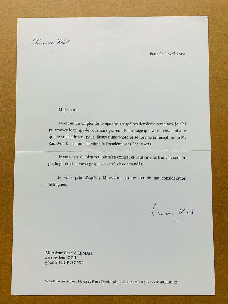 Simone VEIL (1927-2017) - Simone Veil envoi une photo de la tréception de Zao Wou Ki à l'Académie des Beaux-arts - 2004 #2.1