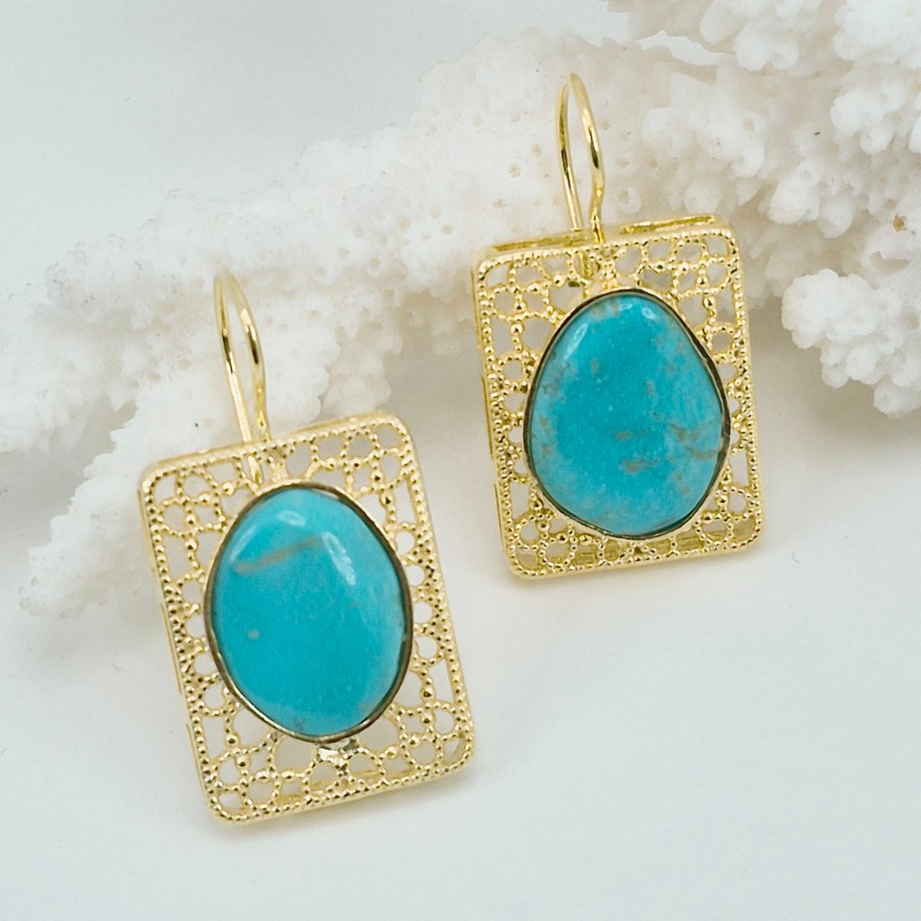 Türkiz - Ezüst, Aranyozott - Drop fülbevaló - Amerikai túrós #1.0
