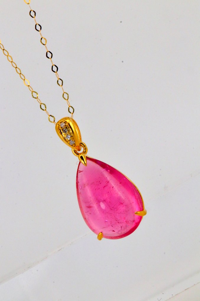 χωρίς τιμή ασφαλείας - Κρεμαστό κόσμημα - 14 καράτια Κίτρινο χρυσό Τουρμαλίνης - Διαμάντι #1.0