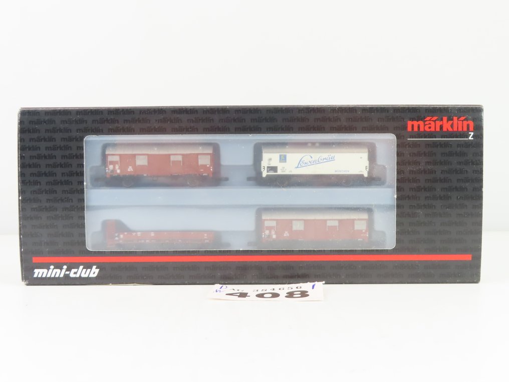 Märklin Z - 86000 - Modelltog godsvogn-sett (1) - 4-delt godsvognsett med 2-akslede lukkede vogner og lav åpen bakvogn (Lading) - DB #2.1
