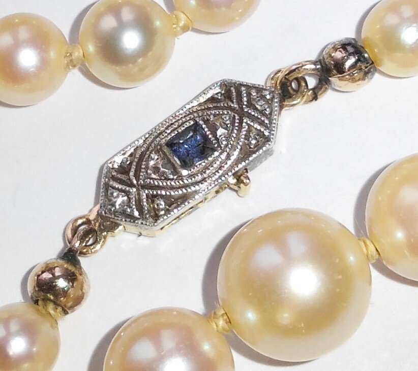 Κολιέ 18 καρατίων λευκόχρυσο / κίτρινο χρυσό - Ακογιάπερλεν - σάπιρ #1.0