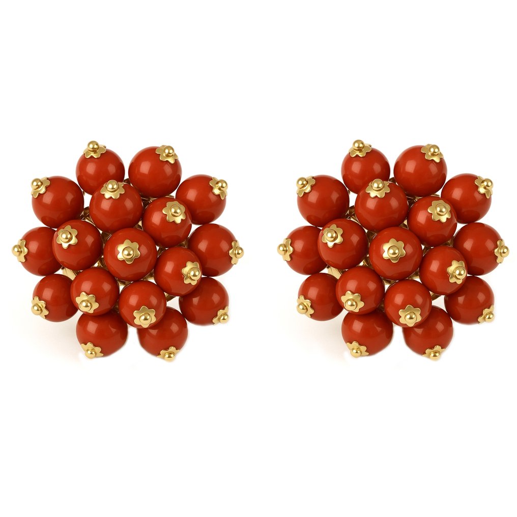 耳環 - 18 克拉 黃金 - 珊瑚 #1.0