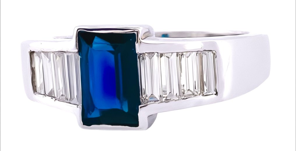 Sormus - 18 kt. Valkokulta Safiiri - Timantti #3.2